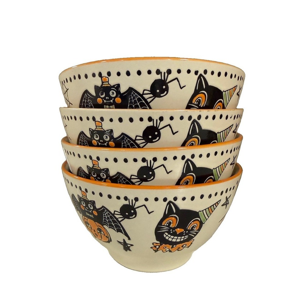 ELI + ANA Lot Of 4 Creep Show Ceramic Vintage Inspired Bowls Soup Salad Cereal